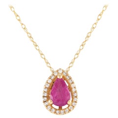 LB Exclusive 14K Yellow Gold 0.07ct Diamond and Ruby Pear Necklace PD4-15949YRU