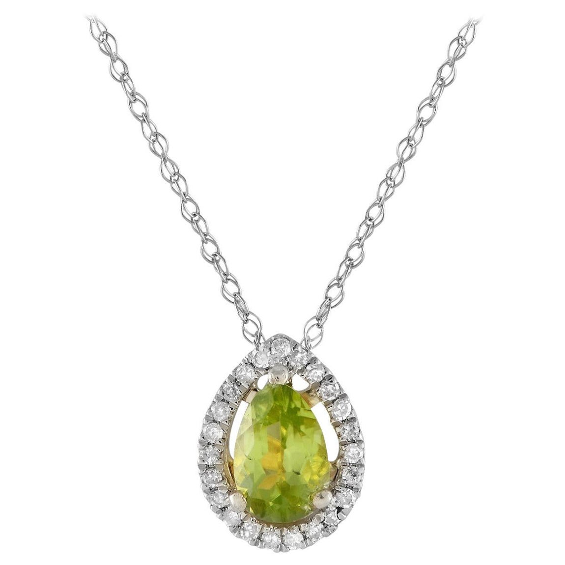 LB Exclusive 14K White Gold 0.07ct Diamond & Peridot Pear Necklace PD4-15556WPE For Sale