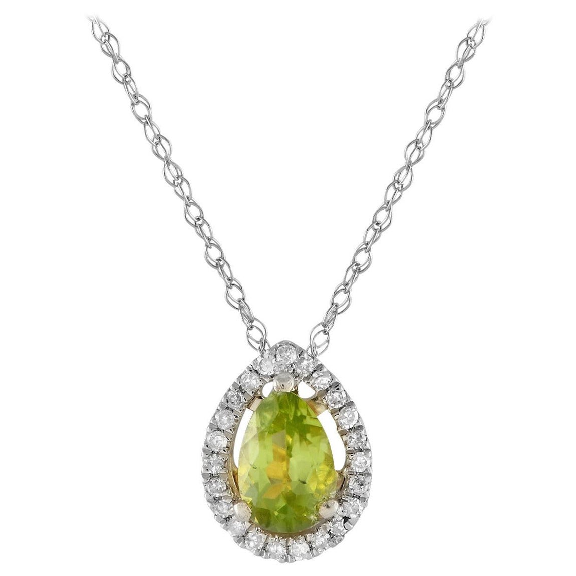 LB Exclusive 14K Weißgold 0,07ct Diamant & Peridot Birne Halskette PD4-15556WPE