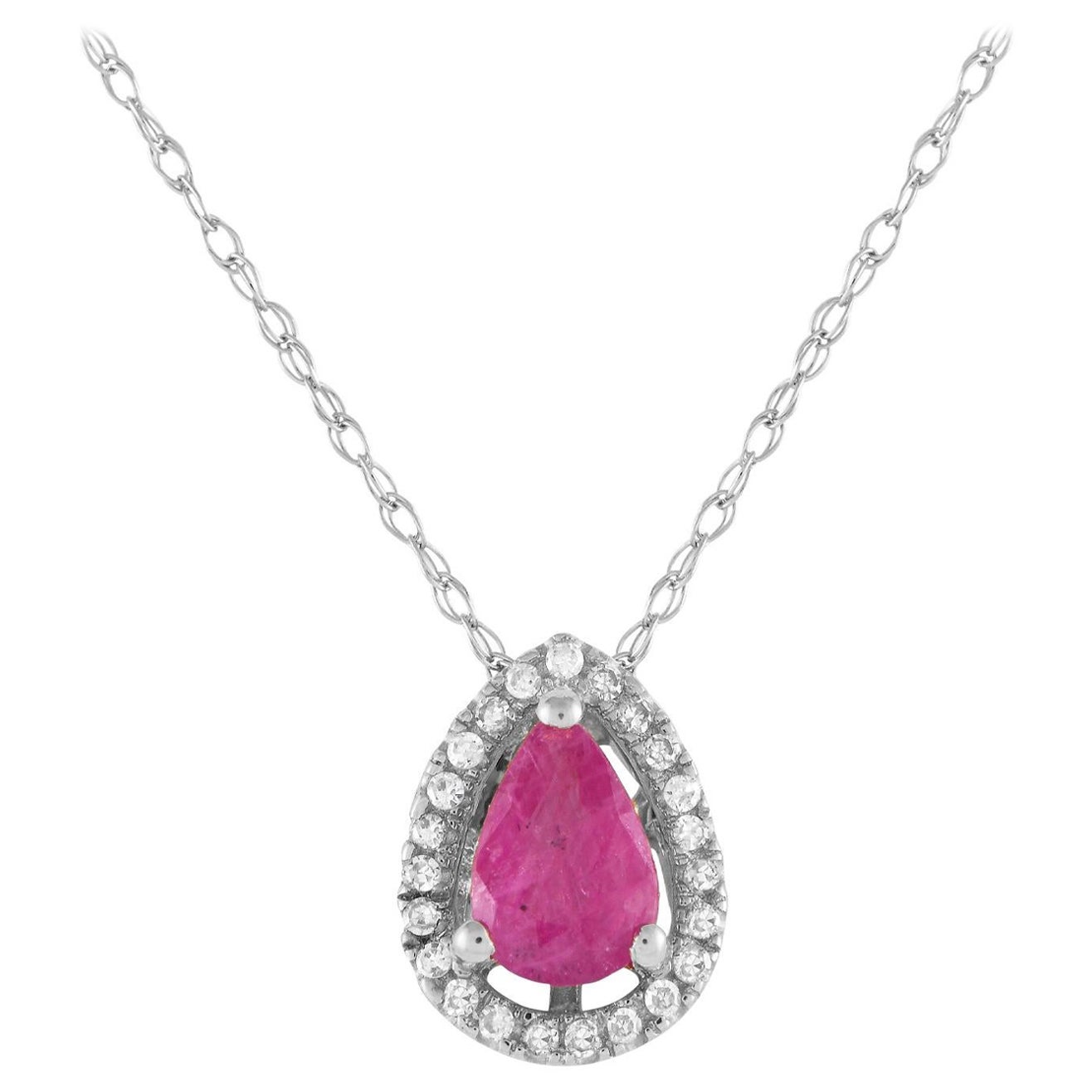 LB Exclusive 14K White Gold 0.07ct Diamond and Ruby Pear Necklace PD4-15949WRU