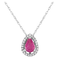 LB Exclusive 14K White Gold 0.07ct Diamond and Ruby Pear Necklace PD4-15949WRU