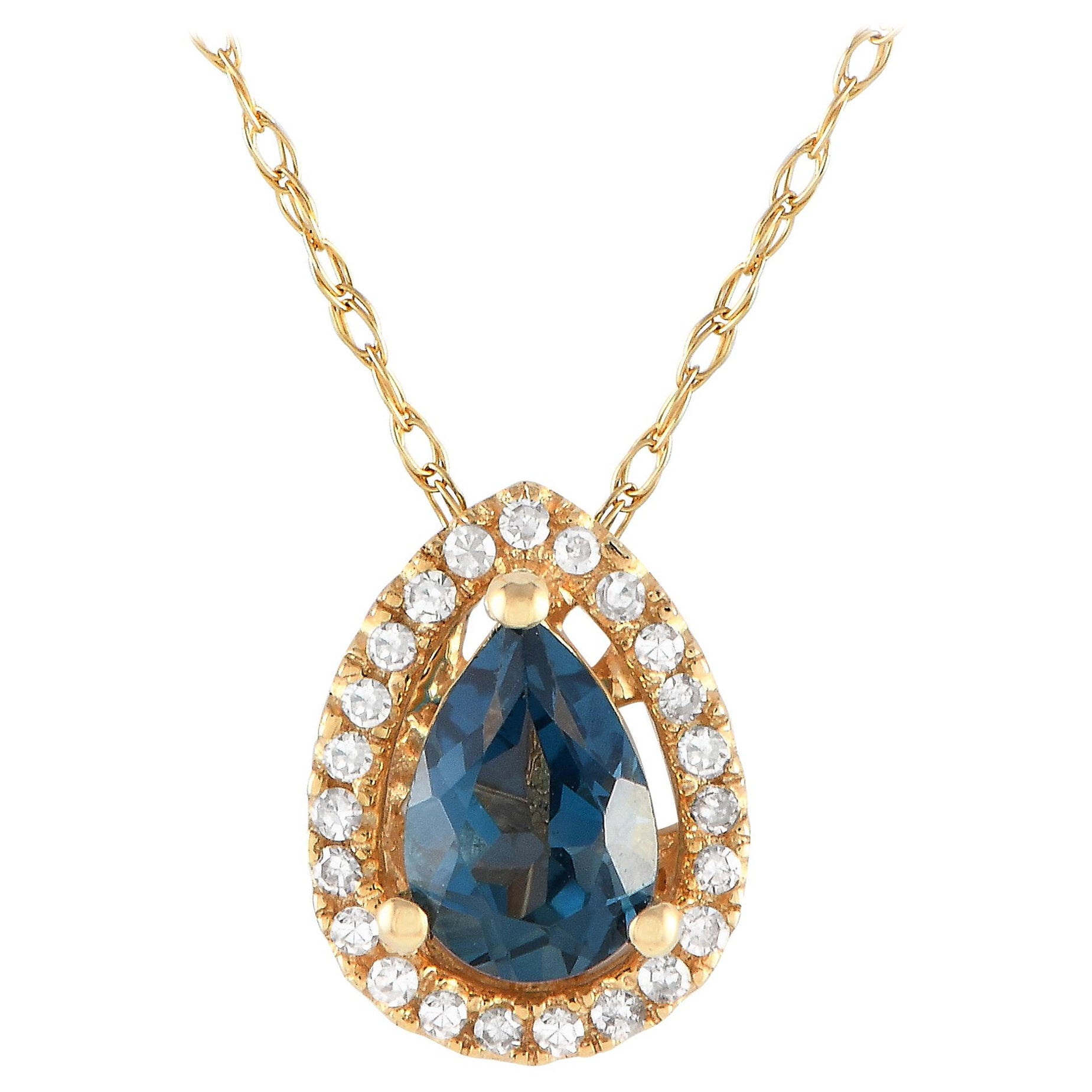 LB Exclusive Collier poire PD4-15556YBT en or jaune 14 carats avec diamants 0,07 carat et topaze