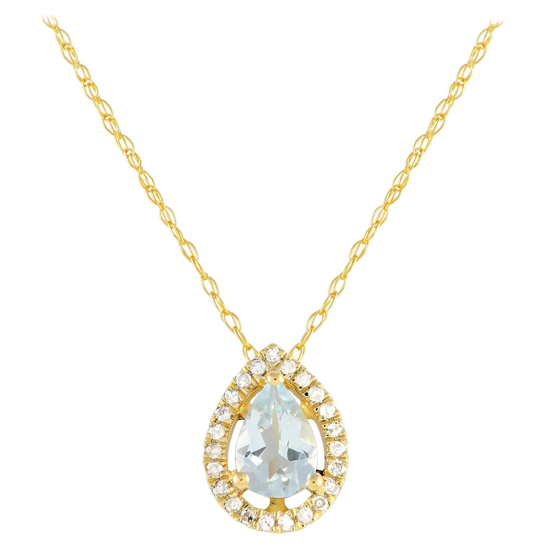 LB Exclusive Collier PD4-15949YAQ en or blanc 14 carats avec diamants 0,07 carat et aigue-marine