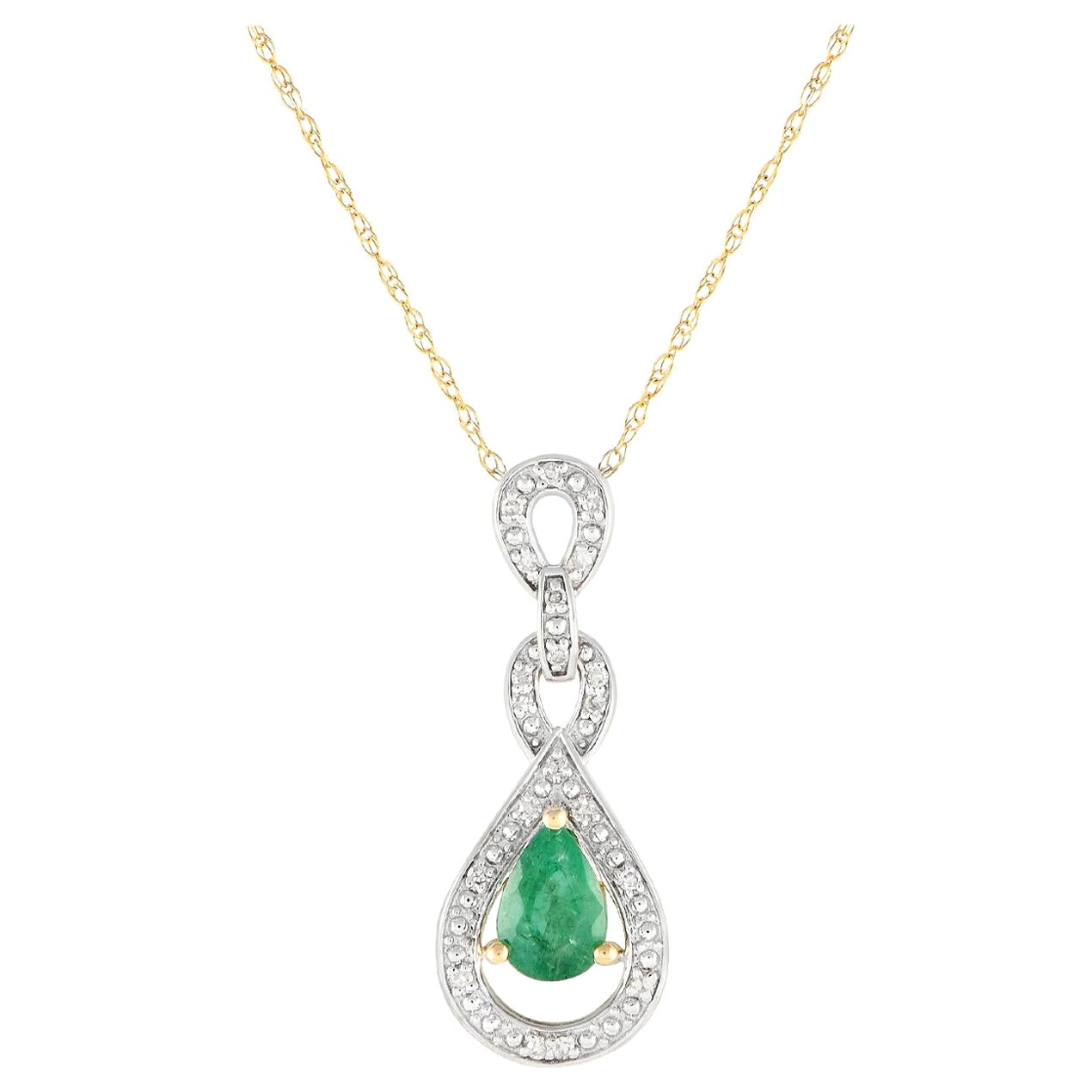 LB Exclusive 14K Yellow Gold 0.08ct Diamond and Emerald Necklace PD4-16318YEM For Sale