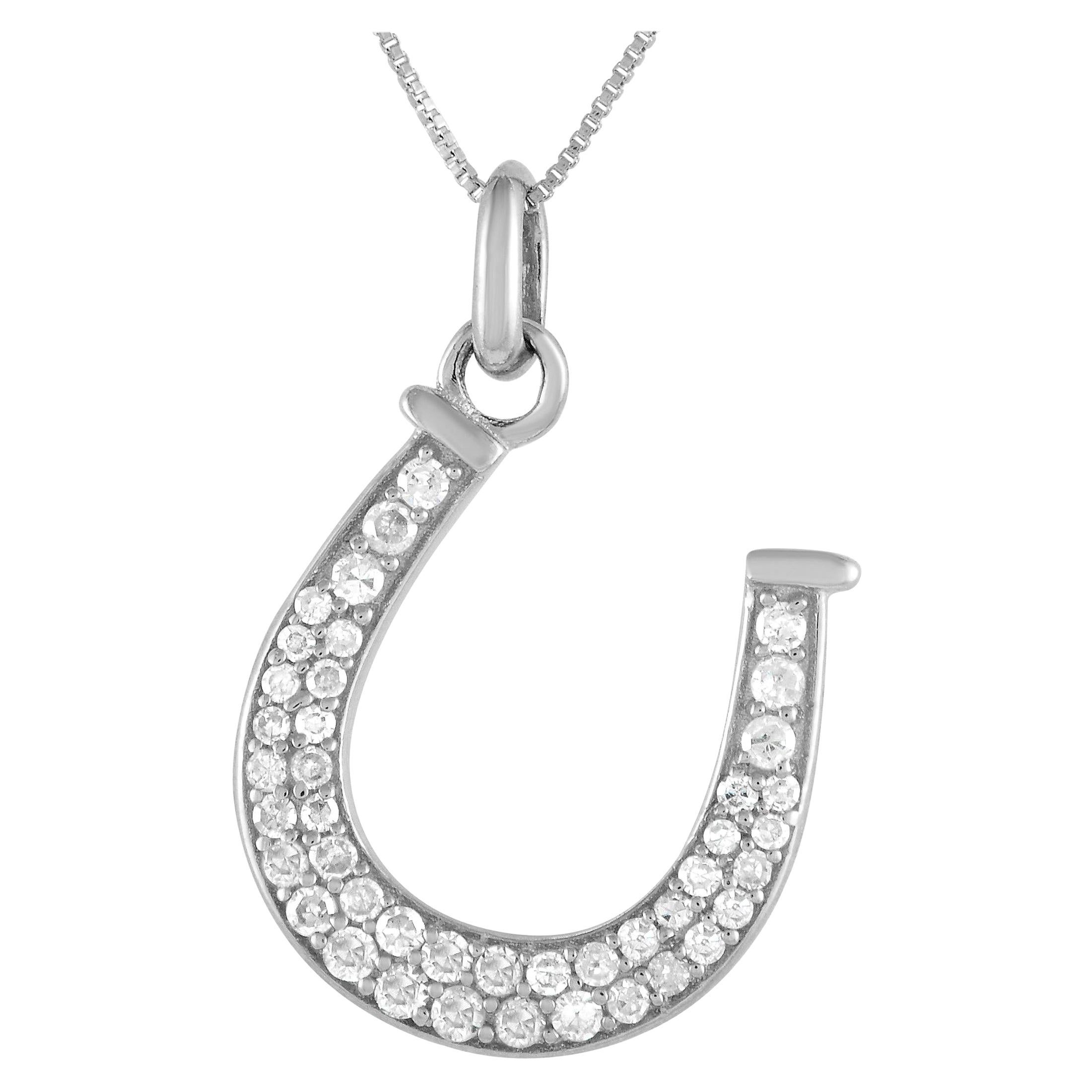 LB Exclusive 14K White Gold 0.18ct Diamond Horseshoe Pendant Necklace PD4-15625W For Sale