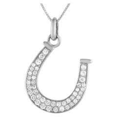 LB Exclusive 14K White Gold 0.18ct Diamond Horseshoe Pendant Necklace PD4-15625W