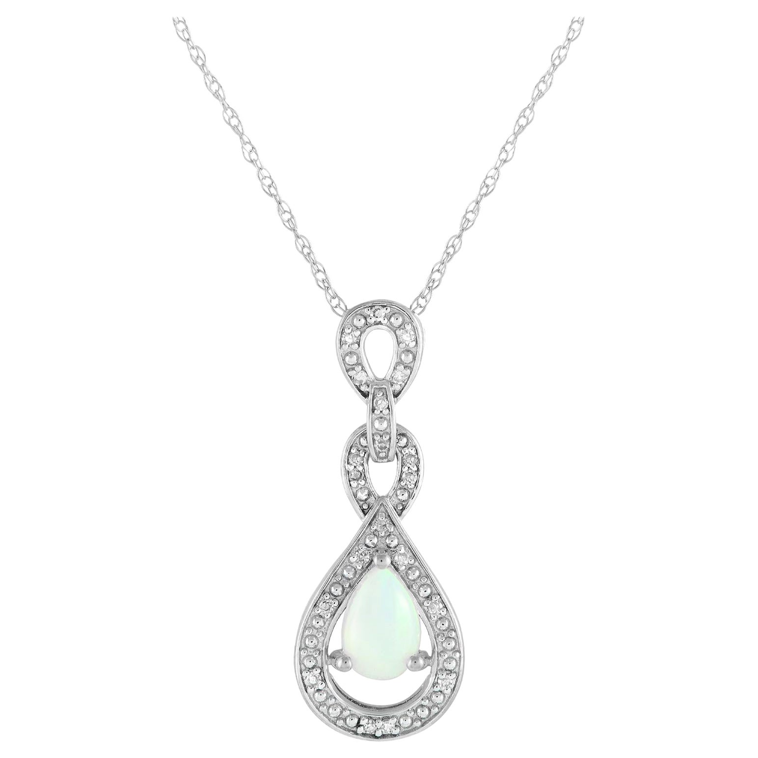 LB Exclusive 14K White Gold 0.08ct Diamond and Opal Necklace PD4-16318WOP