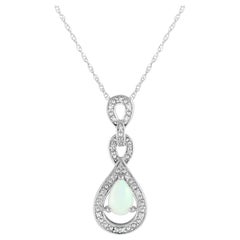 LB Exclusive 14K White Gold 0.08ct Diamond and Opal Necklace PD4-16318WOP