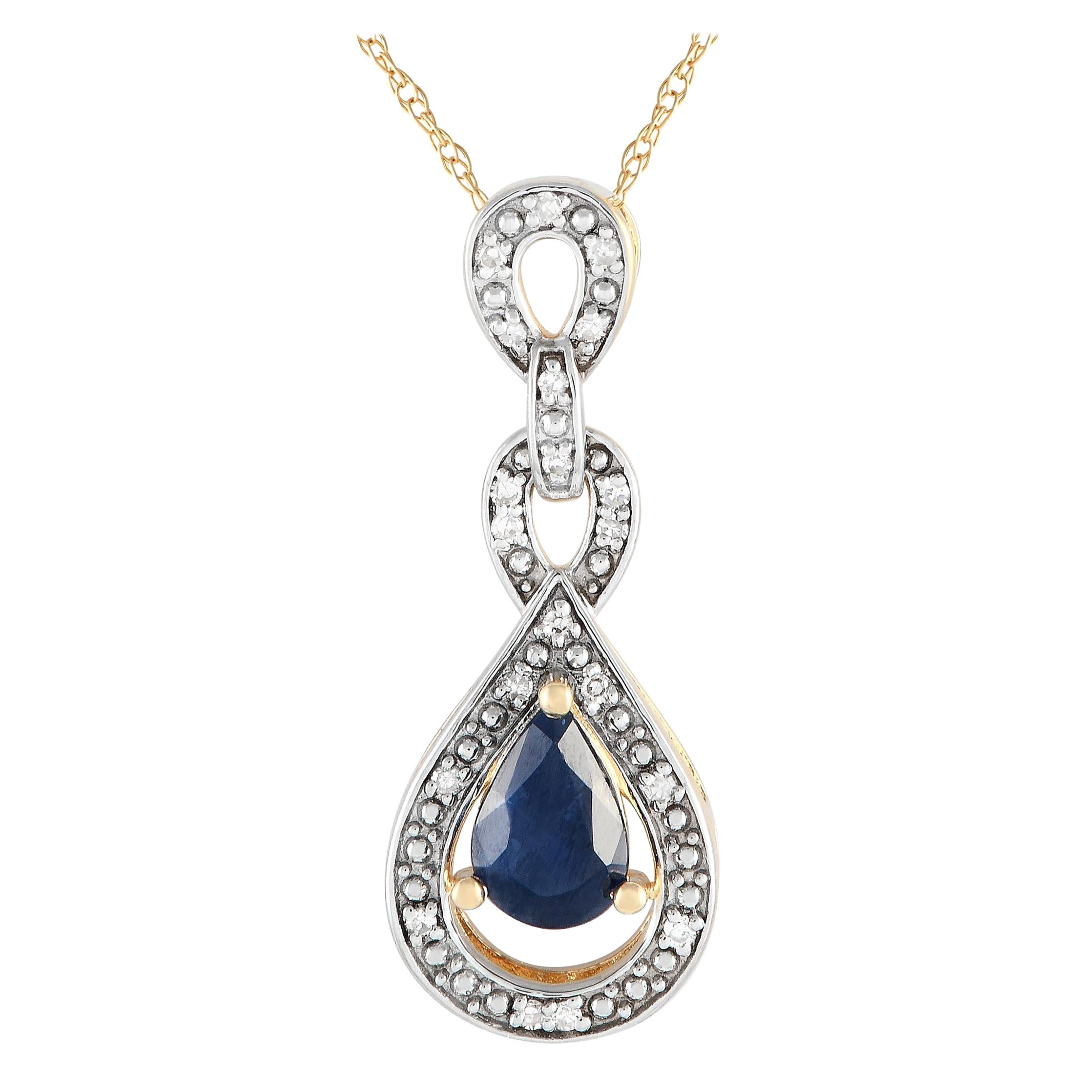 LB Exclusive 14K Yellow Gold 0.08ct Diamond and Sapphire Necklace PD4-16318YSA For Sale