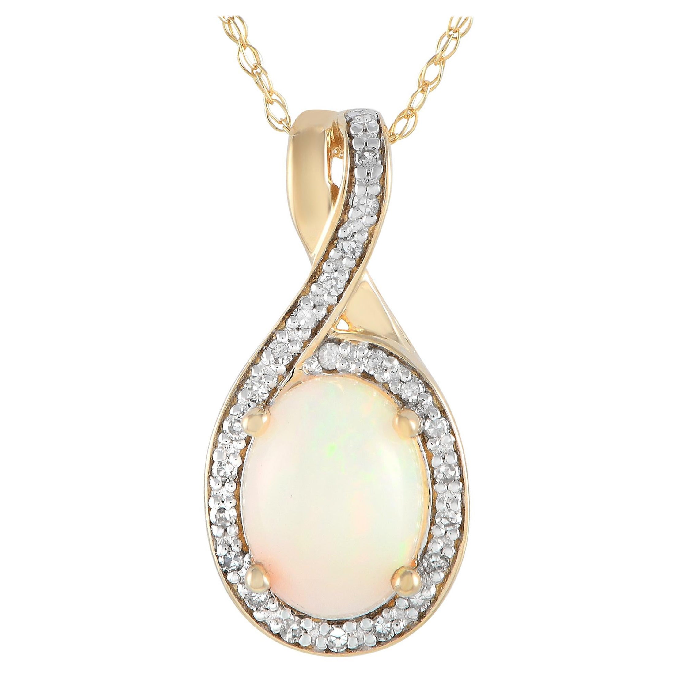 LB Exclusive 14K Yellow Gold 0.11ct Diamond & Opal Pendant Necklace PD4-16268YOP For Sale