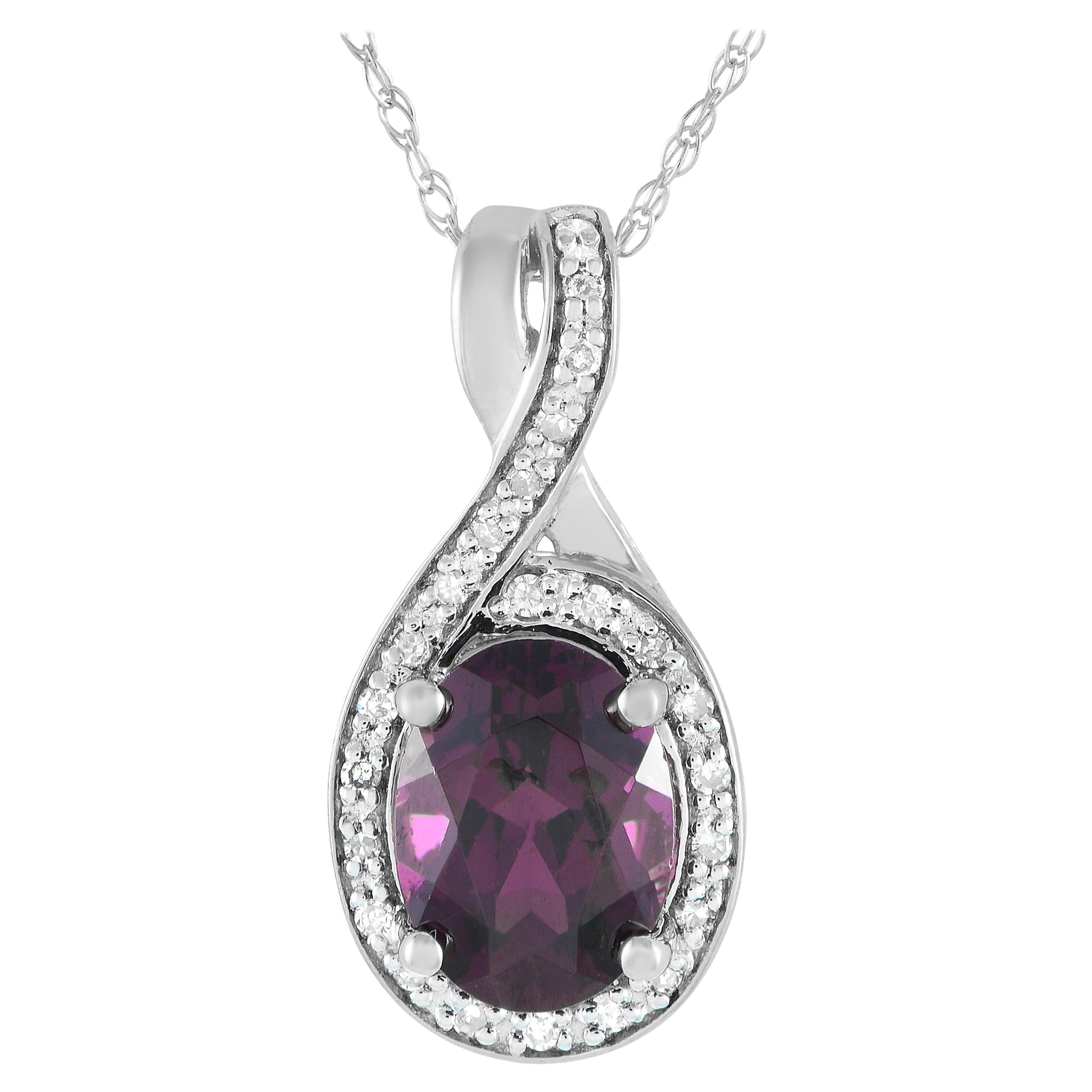 LB Exclusive 14K White Gold 0.11ct Diamond and Garnet Necklace PD4-16268WGA For Sale