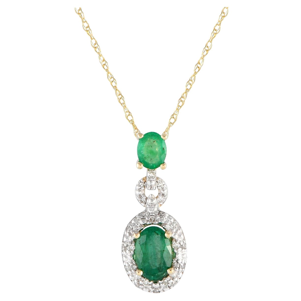 LB Exclusive 14K Yellow Gold 0.08ct Diamond and Emerald Necklace PD4-16183YEM For Sale