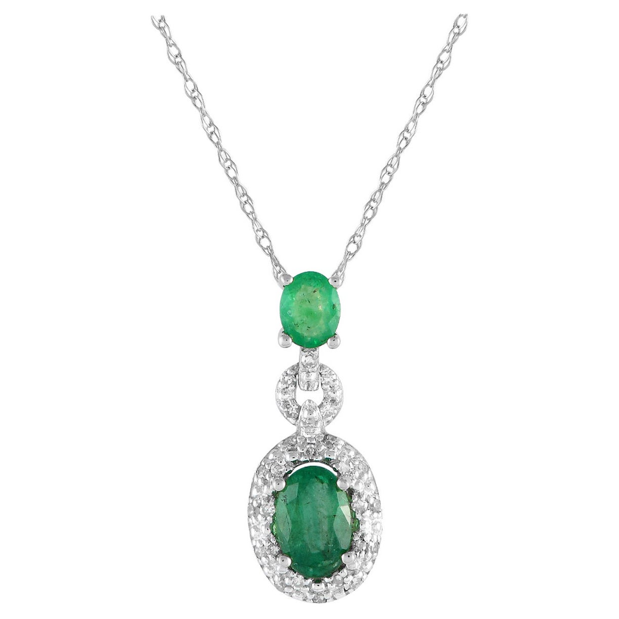 LB Exclusive 14K White Gold 0.08ct Diamond and Emerald Necklace PD4-16183WEM