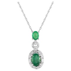 LB Exclusive 14K White Gold 0.08ct Diamond and Emerald Necklace PD4-16183WEM