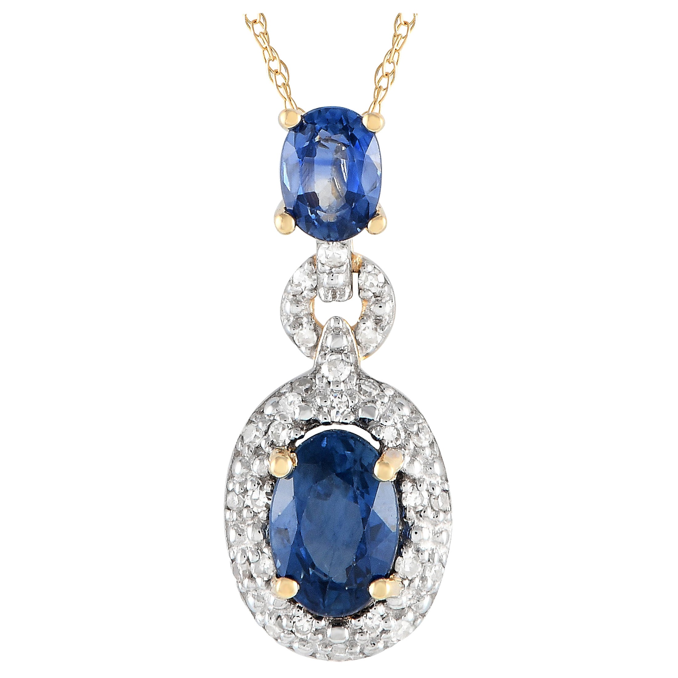 LB Exclusive 14K Yellow Gold 0.08ct Diamond and Sapphire Necklace PD4-16183YSA For Sale
