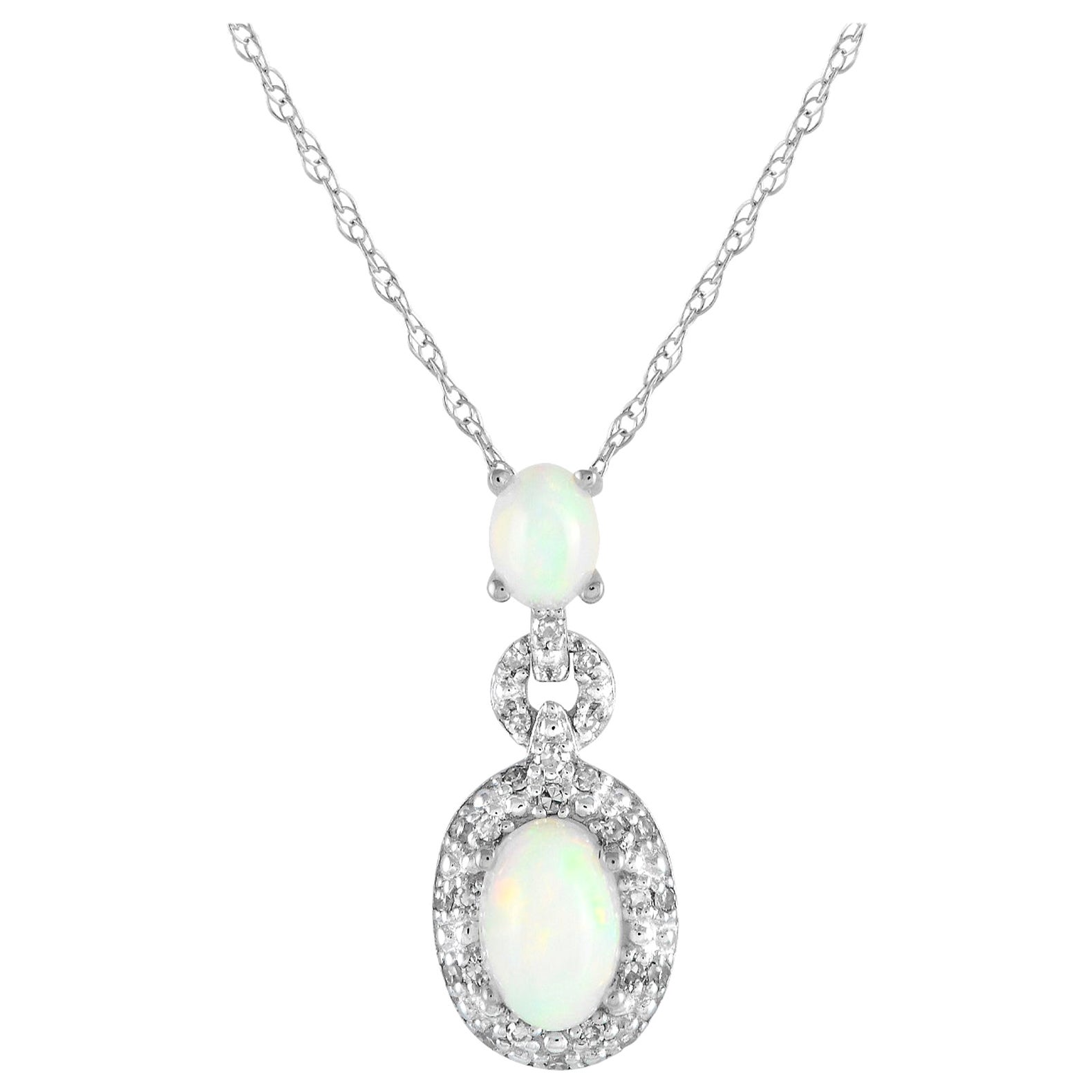 LB Exclusive 14K White Gold 0.08ct Diamond & Opal Pendant Necklace PD4-16183WOP For Sale