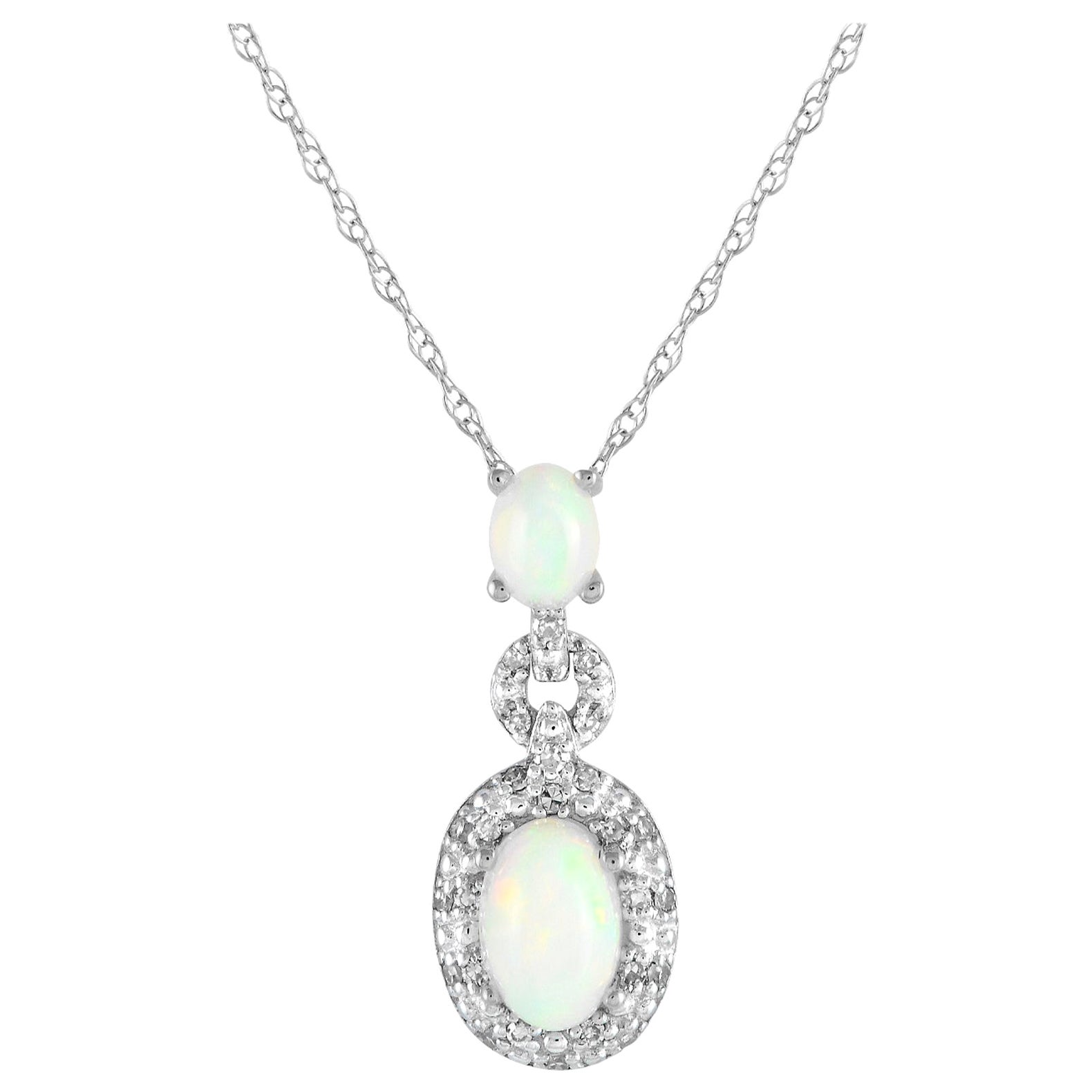 LB Exclusive 14K White Gold 0.08ct Diamond & Opal Pendant Necklace PD4-16183WOP