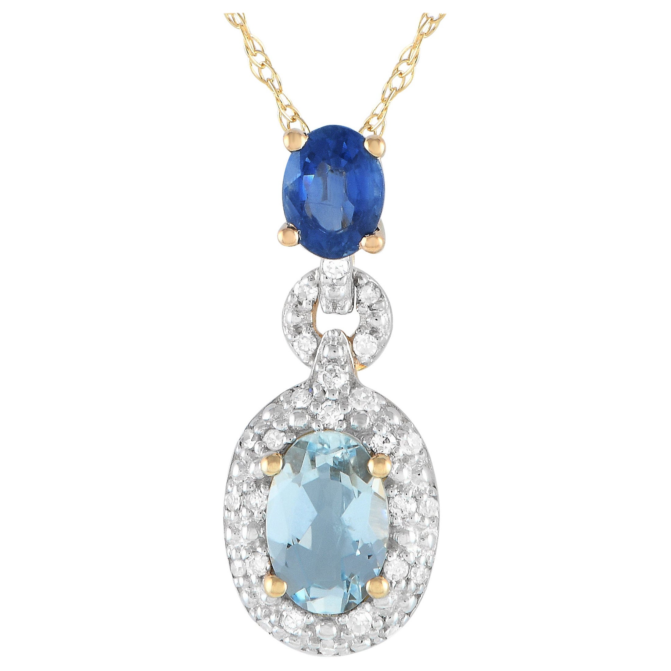 LB Exclusive 14K Yellow Gold 0.08ct Diamond, Aquamarine, Necklace PD4-16183YAQSA For Sale