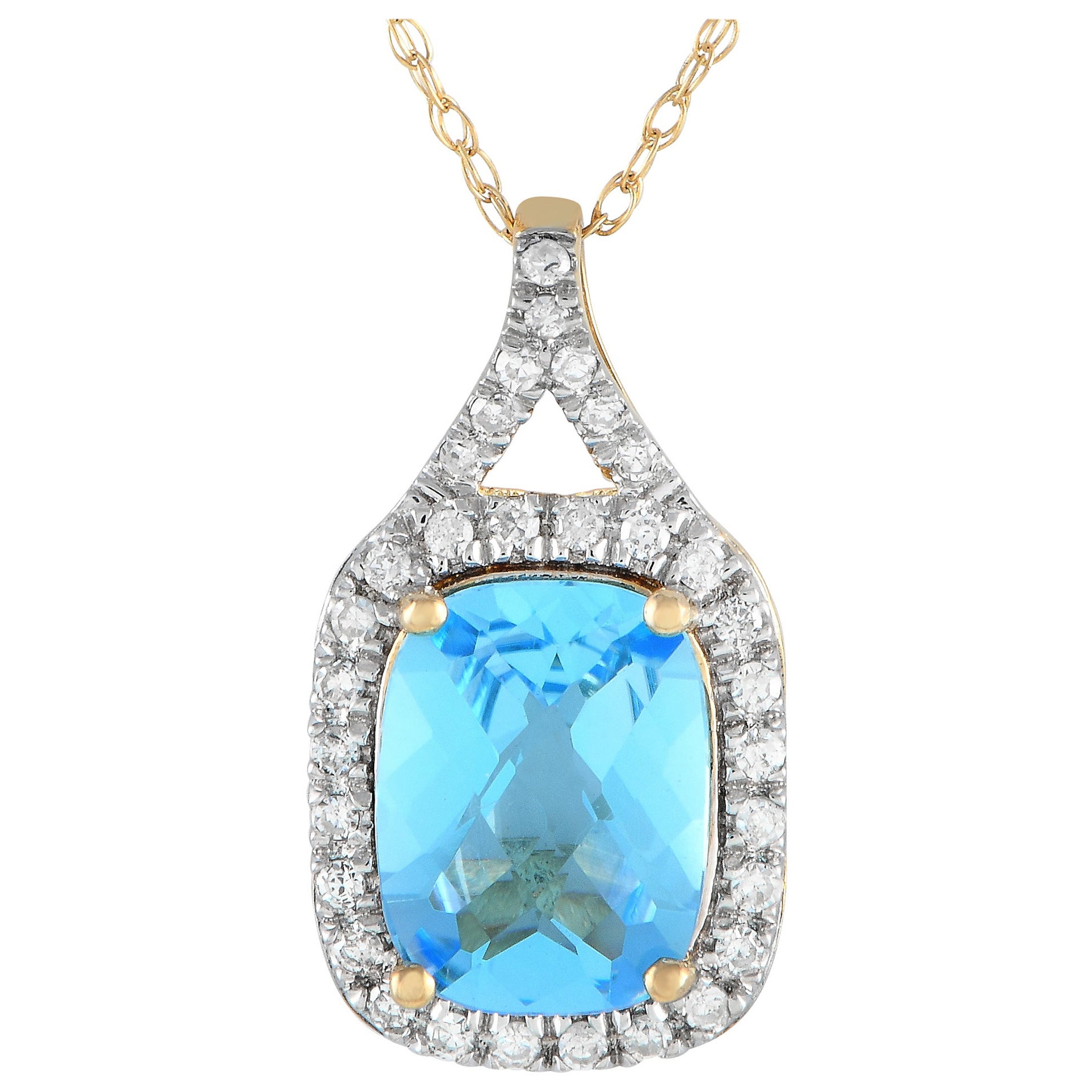 LB Exclusive 14K Yellow Gold 0.13ct Diamond and Blue Topaz Necklace PD4-15472YBT For Sale