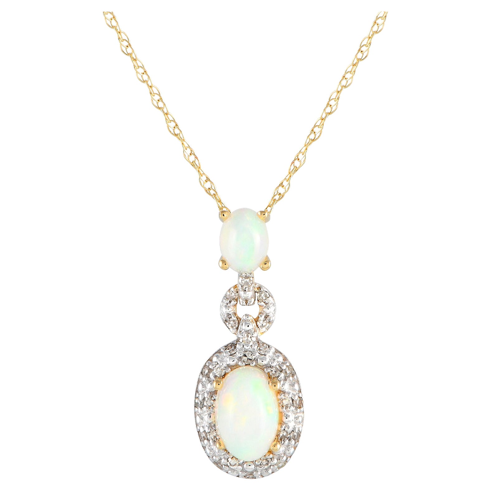 LB Exclusive 14K Yellow Gold 0.08ct Diamond & Opal Pendant Necklace PD4-16183YOP For Sale