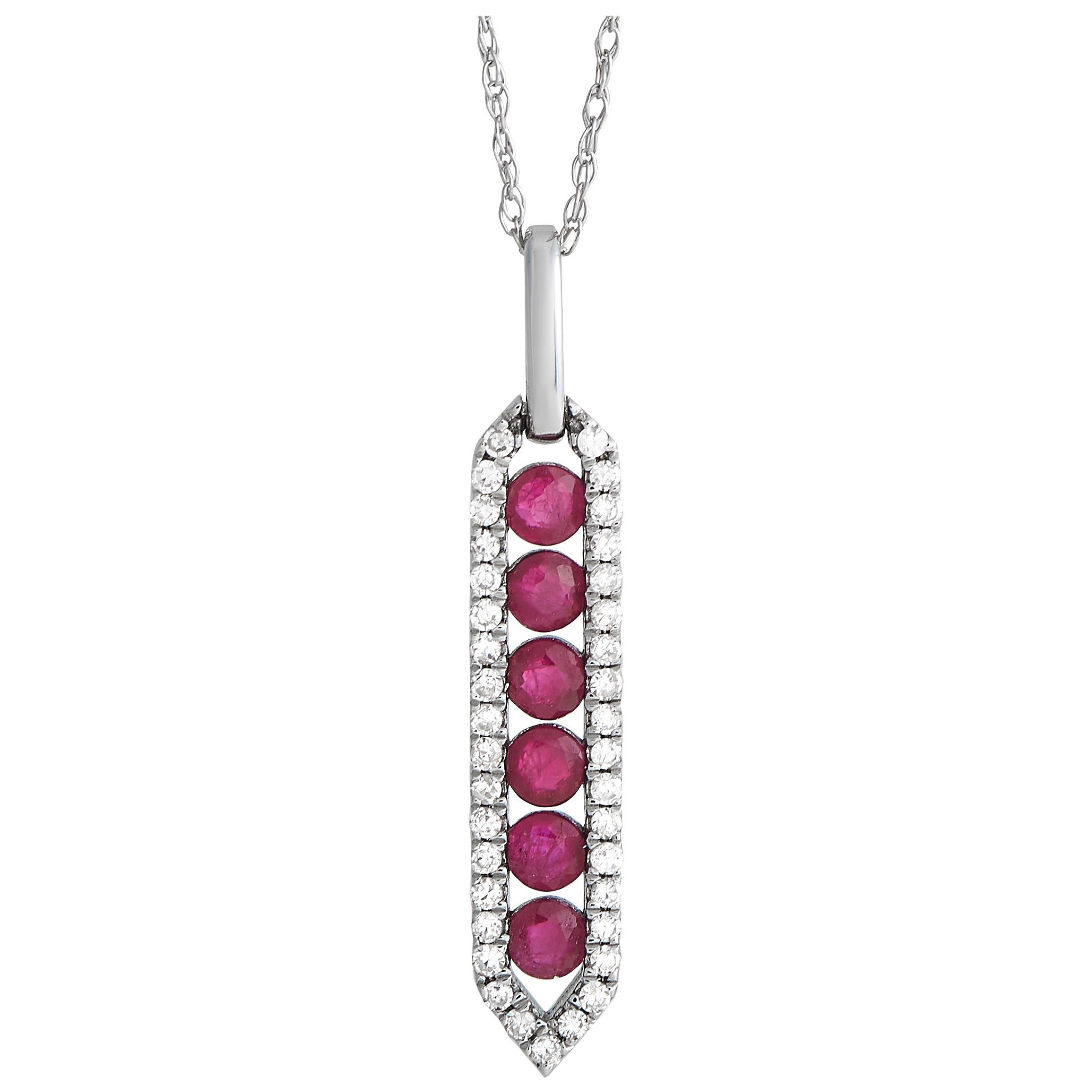 LB Exclusive 14K White Gold 0.16ct Diamond & Ruby Pendant Necklace PD4-15752WRU For Sale