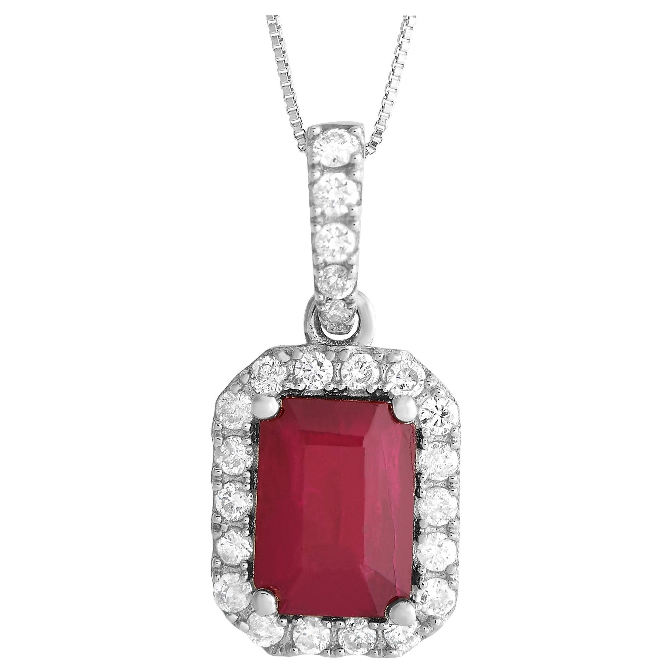 LB Exclusive 14K White Gold 0.20ct Diamond & Ruby Pendant Necklace PD4-15910WRU For Sale