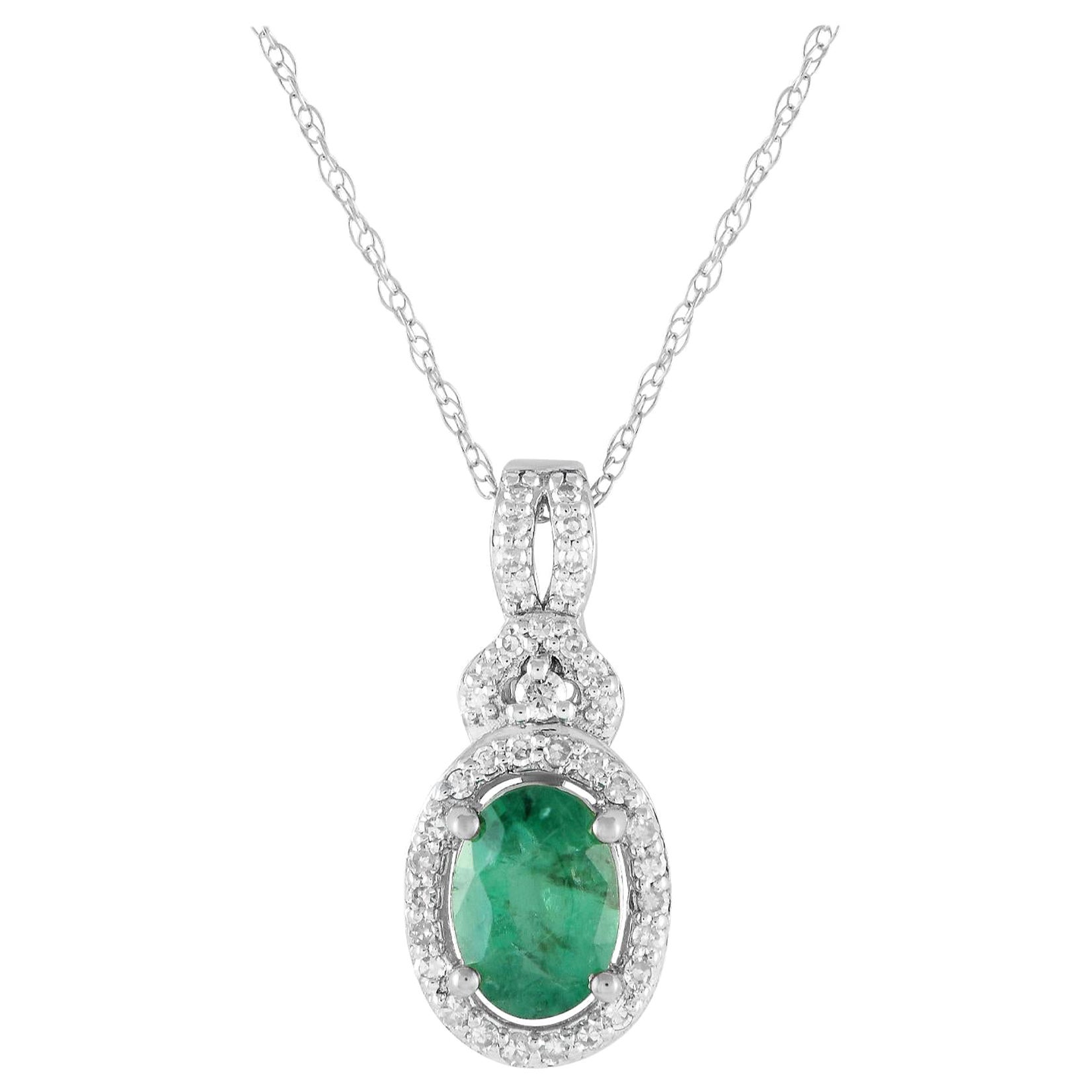 LB Exclusive 14K White Gold 0.15ct Diamond and Emerald Necklace PD4-15738WEM