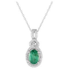 LB Exclusive 14K White Gold 0.15ct Diamond and Emerald Necklace PD4-15738WEM