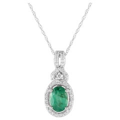 LB Exclusive Collier PD4-15738WEM en or blanc 14 carats avec diamants 0,15 carat et émeraudes