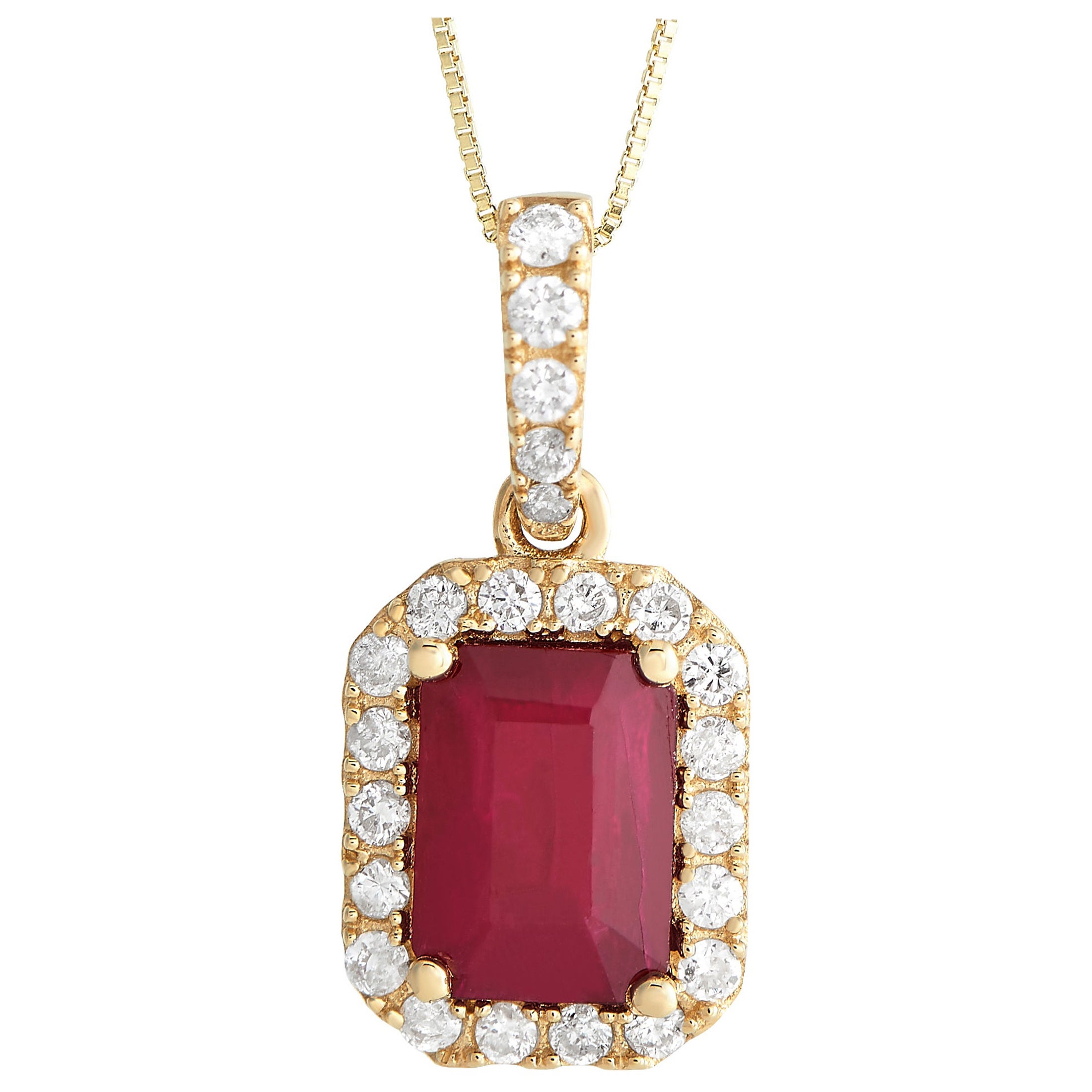 LB Exclusive 14K Yellow Gold 0.20ct Diamond & Ruby Pendant Necklace PD4-15910YRU For Sale