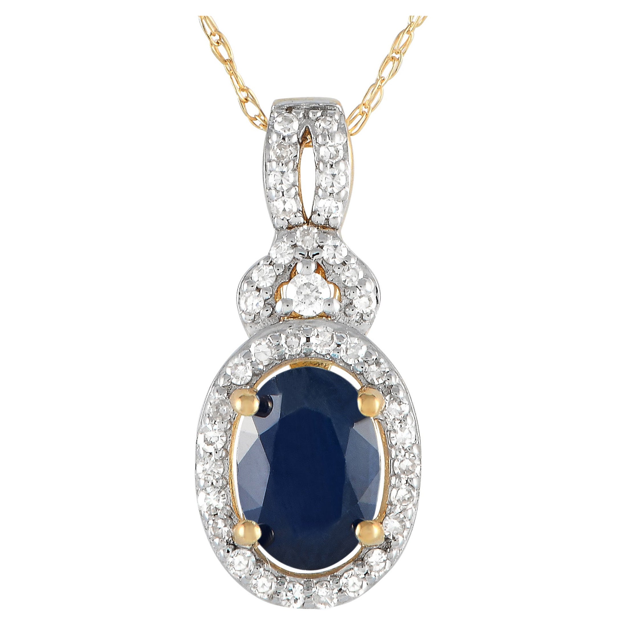 LB Exclusive 14K Yellow Gold 0.15ct Diamond and Sapphire Necklace PD4-15738YSA For Sale