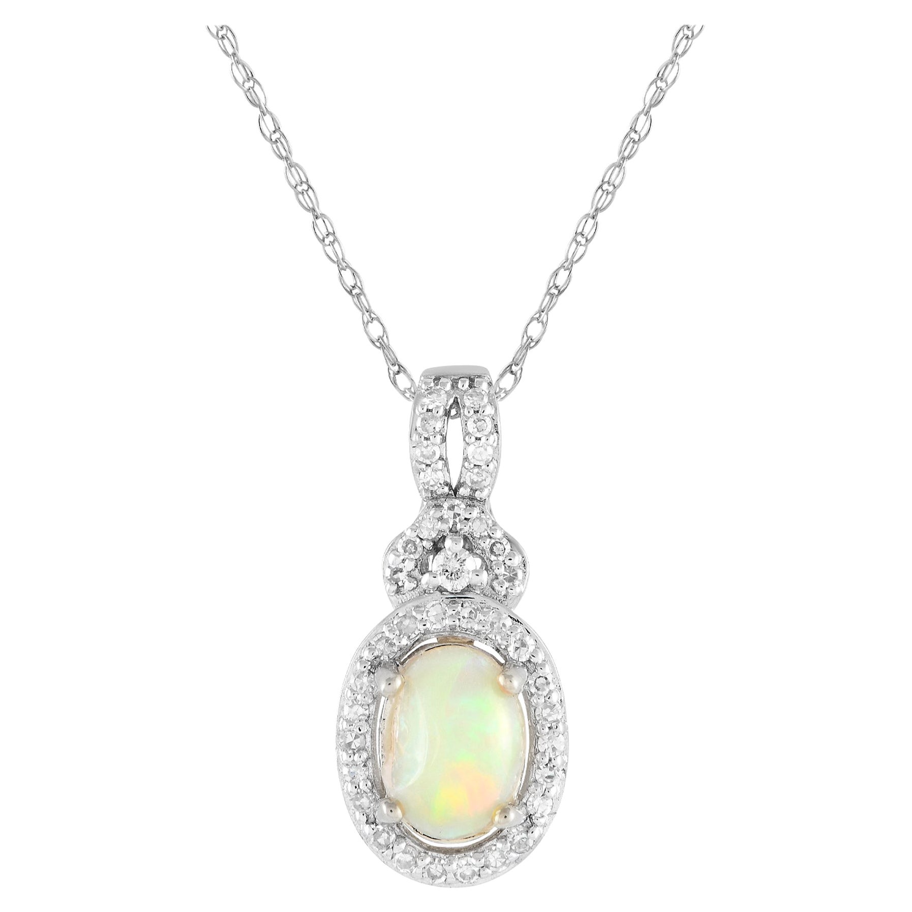 LB Exclusive 14K White Gold 0.15ct Diamond and Opal Necklace PD4-15738WOP