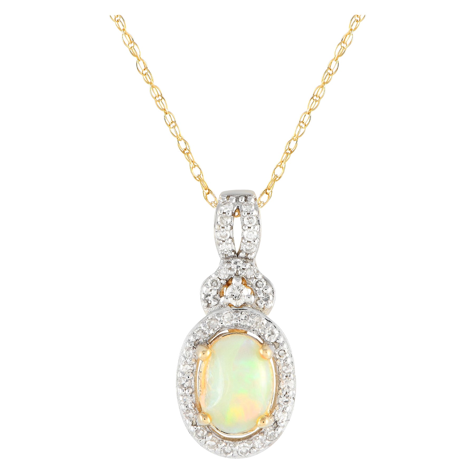 LB Exclusive 14K Yellow Gold 0.15ct Diamond and Opal Necklace PD4-15738YOP For Sale