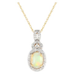 LB Exclusive 14K Yellow Gold 0.15ct Diamond and Opal Necklace PD4-15738YOP