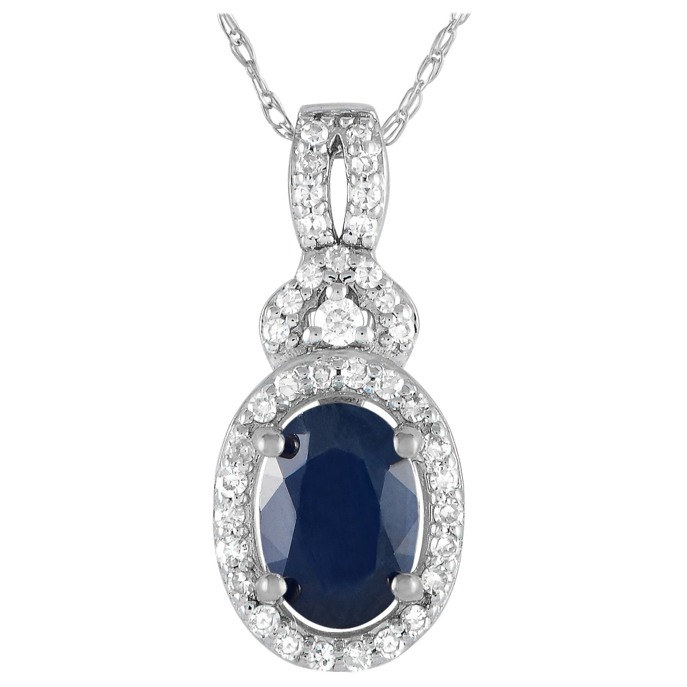 LB Exclusive 14K White Gold 0.15ct Diamond and Sapphire Necklace PD4-15738WSA For Sale