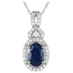 LB Exclusive 14K White Gold 0.15ct Diamond and Sapphire Necklace PD4-15738WSA