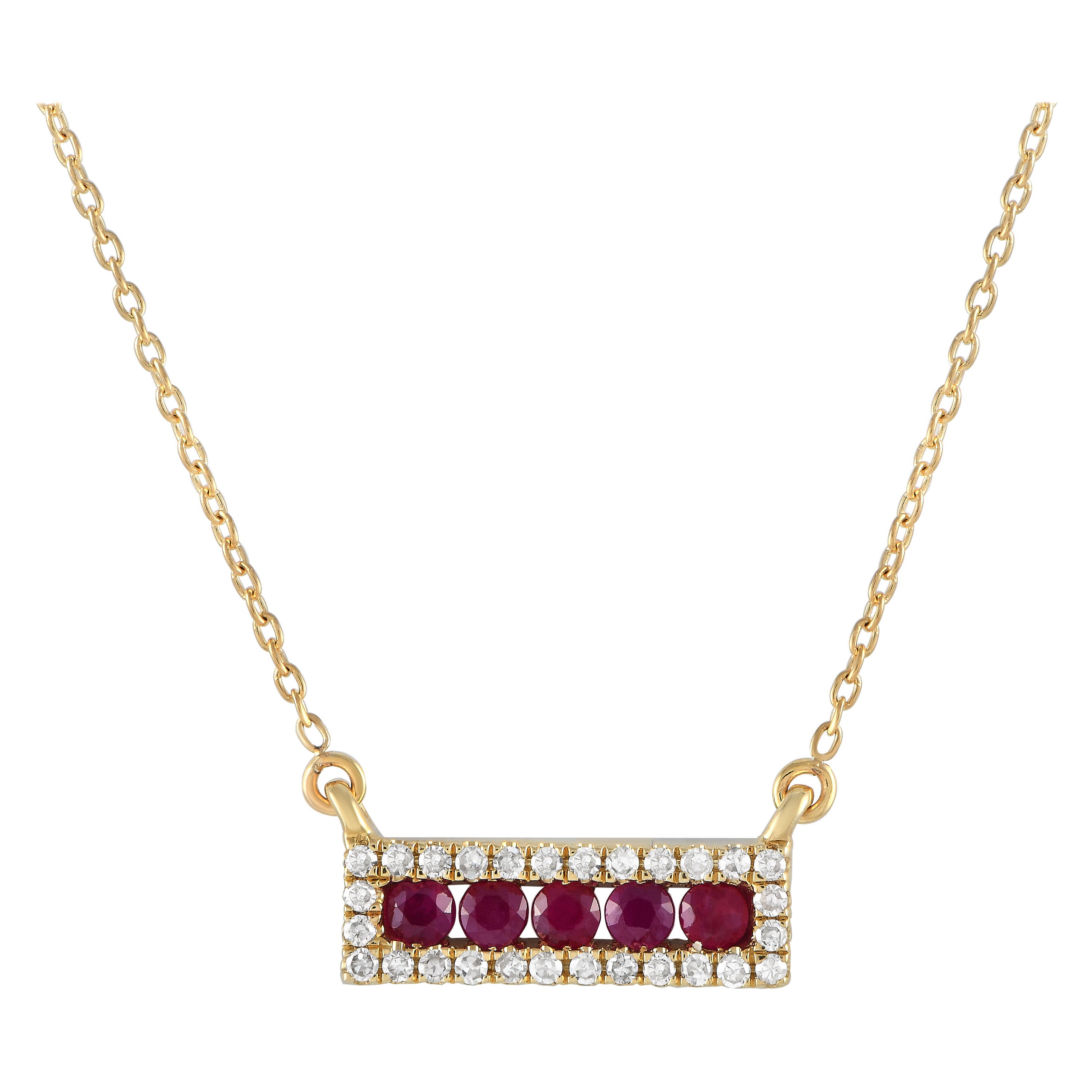 LB Exclusive 14K Yellow Gold 0.15ct Diamond & Ruby Pendant Necklace NK4-14783YRU For Sale