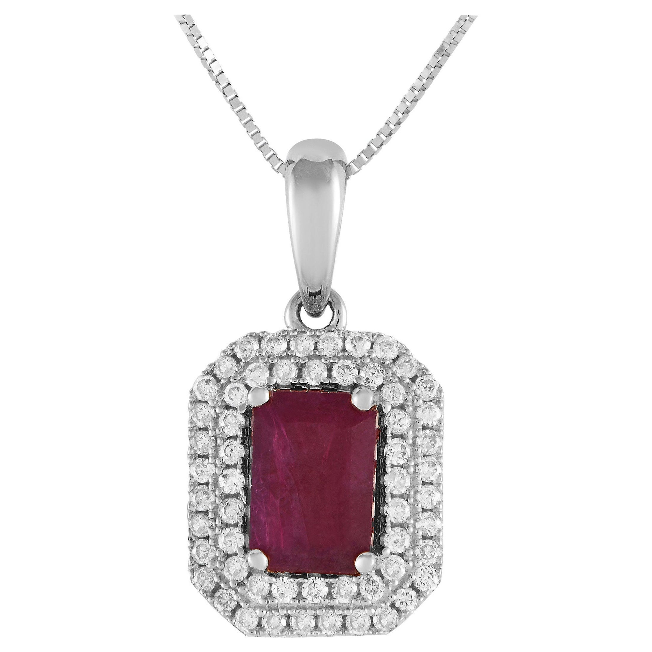 LB Exclusive 14K White Gold 0.24ct Diamond & Ruby Necklace PD4-15905WRU For Sale