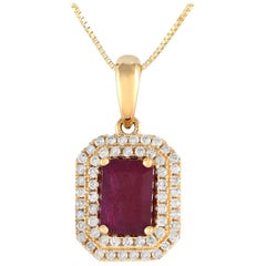 LB Exclusive 14K Yellow Gold 0.24ct Diamond & Ruby Pendant Necklace PD4-15905YRU