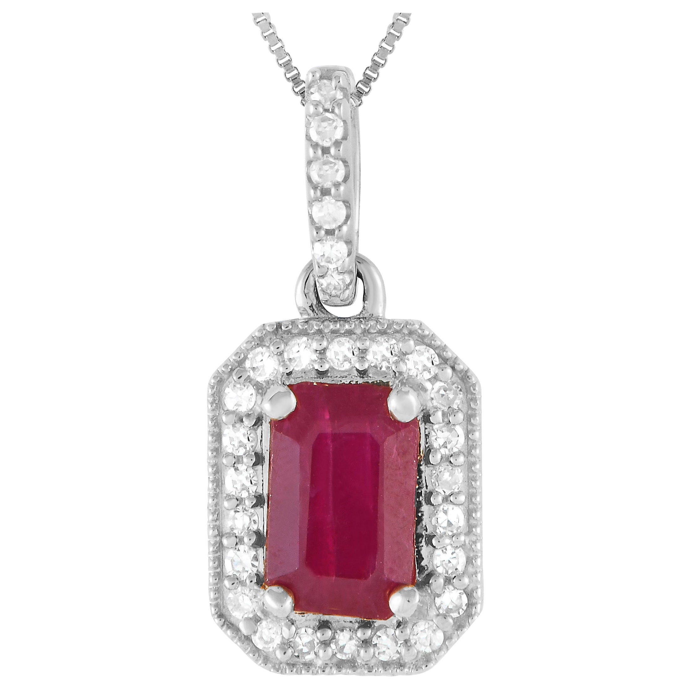 LB Exclusive 14K White Gold 0.10ct Diamond and Ruby Necklace PD4-16050WRU