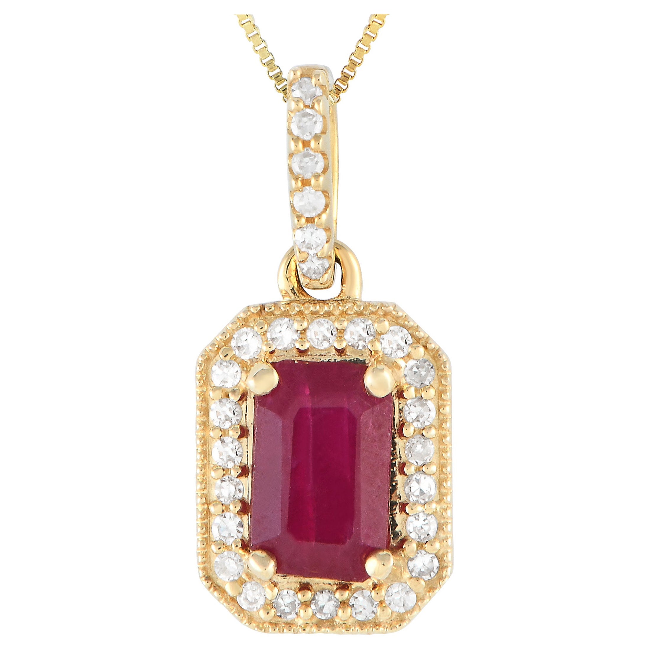 LB Exclusive 14K Yellow Gold 0.10ct Diamond & Ruby Pendant Necklace PD4-16050YRU For Sale
