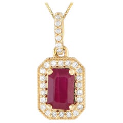 LB Exclusive Collier pendentif PD4-16050YRU en or jaune 14 carats avec diamants 0,10 carat et rubis