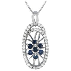 LB Exclusive 14K White Gold 0.22ct Diamond and Sapphire Necklace PD4-15491WSA