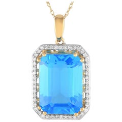 LB Exclusive 14K Yellow Gold 0.20ct Diamond and Blue Topaz Necklace PD4-15513WBT