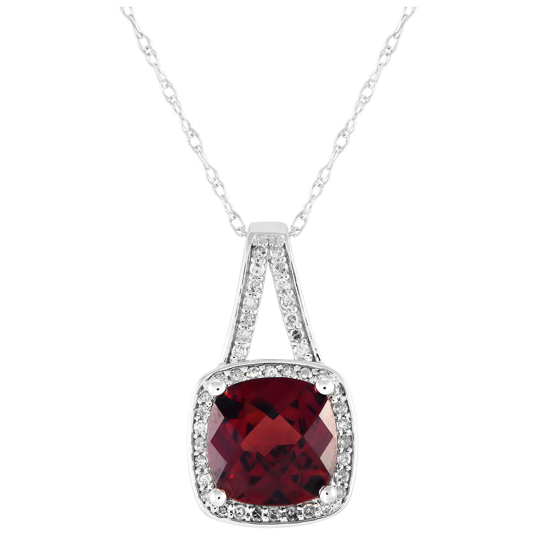 LB Exclusive 14K White Gold 0.12ct Diamond and Garnet Necklace PD4-16273WGA For Sale