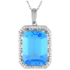 LB Exclusive Collier en or blanc 14 carats avec diamants de 0,20 carat et topaze bleue PD4-15513WBT