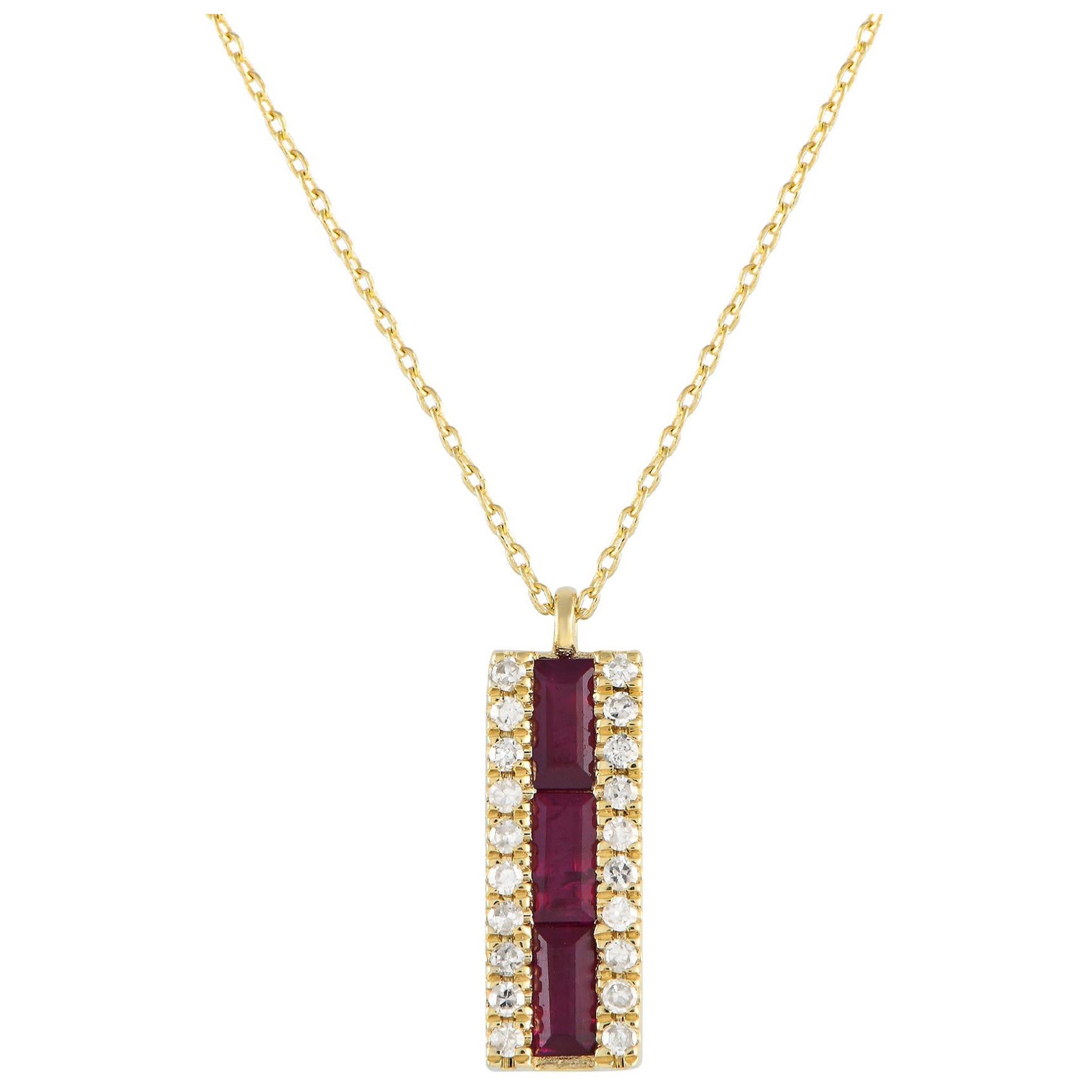 LB Exclusive 14K Yellow Gold 0.10ct Diamond & Ruby Pendant Necklace PD4-16063YRU For Sale