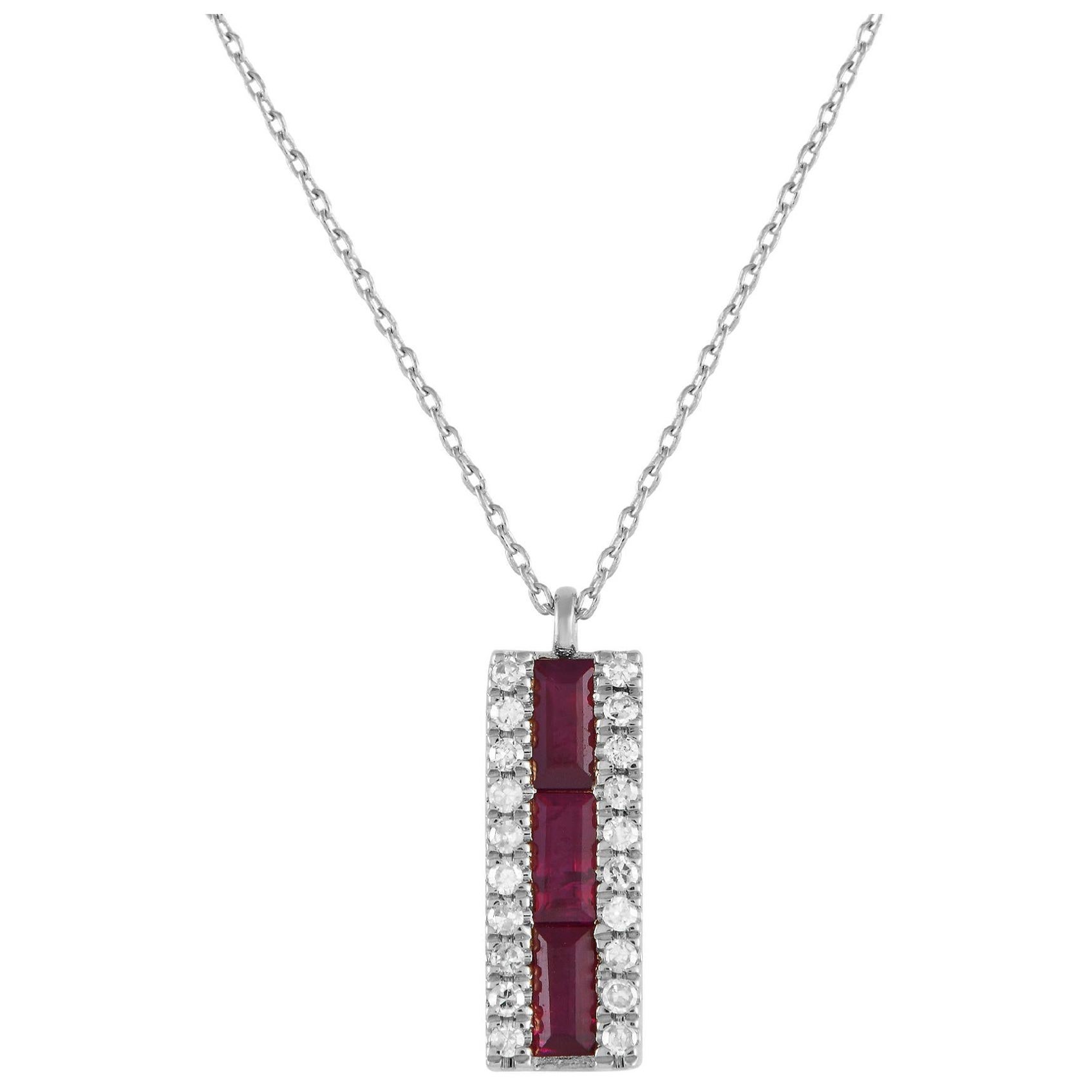 LB Exclusive 14K White Gold 0.10ct Diamond & Ruby Pendant Necklace PD4-16063WRU For Sale
