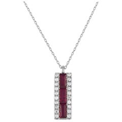 LB Exclusive 14K White Gold 0.10ct Diamond & Ruby Pendant Necklace PD4-16063WRU