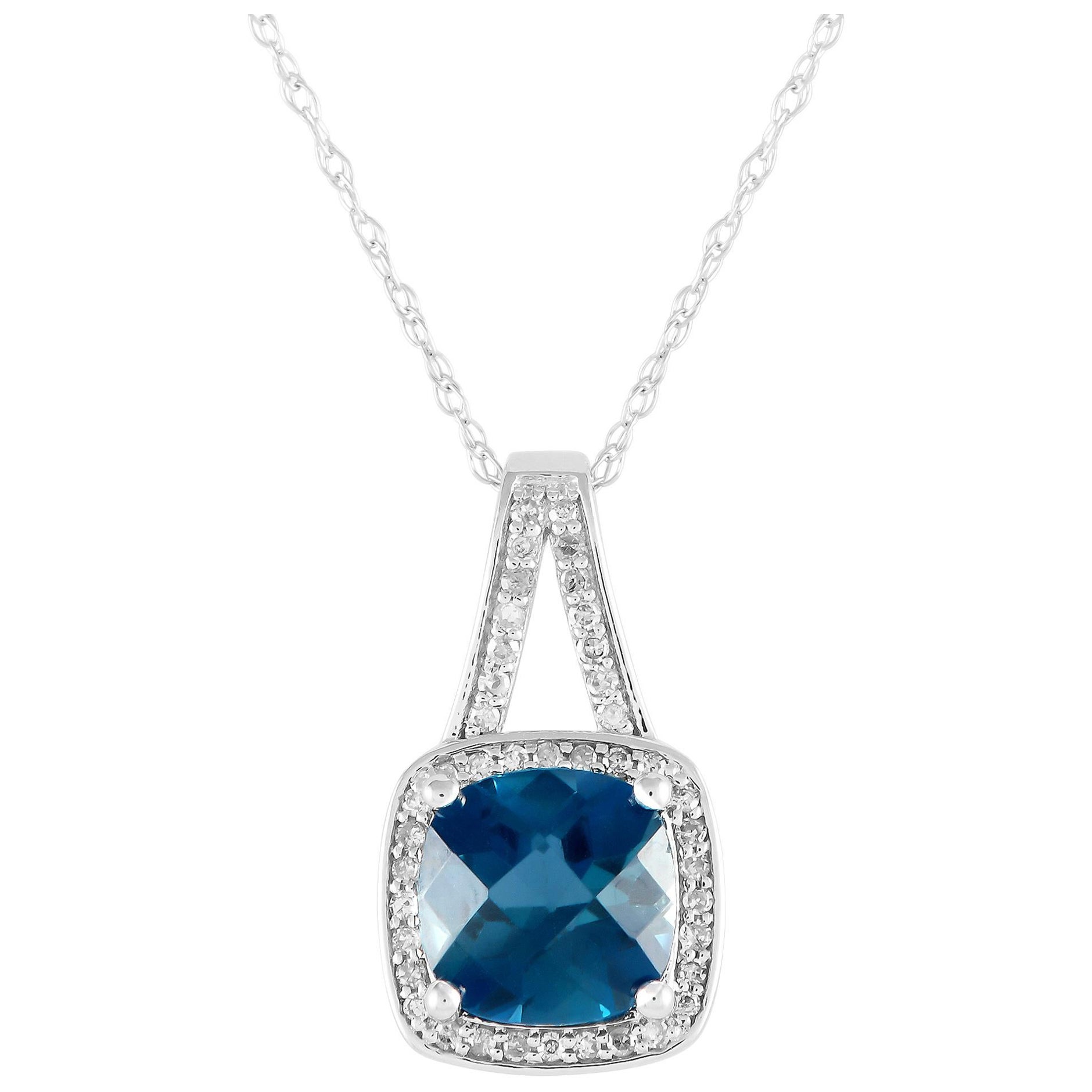 LB Exclusive 14K Weißgold 0,12ct Diamant und Blauer Topas Halskette PD4-16273WBT im Angebot